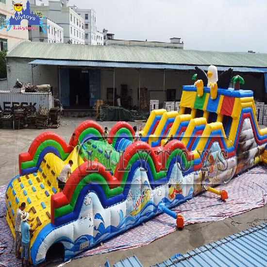 Parque Aquático Inflável Escorrega Longa Curso de Obstáculos com Piscina