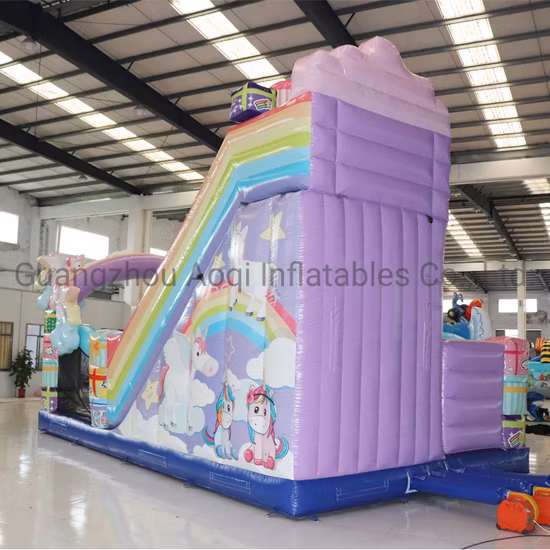 Aoqi Design Macaron arco-íris inflável unicórnio escorregador castelo para festa